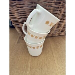 Vintage Butterfly Gold Corning Coffee Tea Cup Pyrex Set Of 3 70s 80s